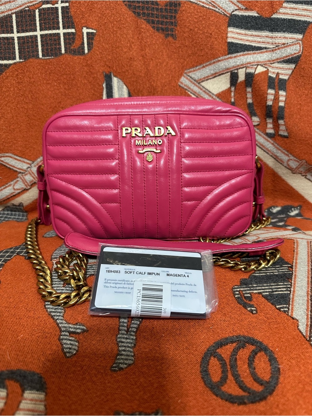 PRADA ❤️🌟MAGENTA QUILTED CAMERA BAG CALFSKIN LEATHER W/ GOLD-TONE HARDWARE ⭐️